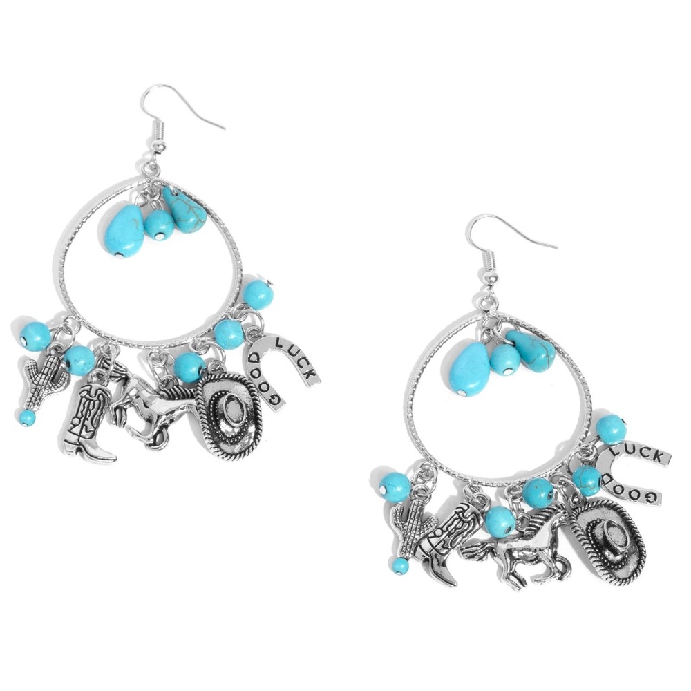 Silver and Turquoise Western Charm Earrings